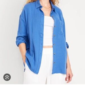 Crinkle Gauze Loose Button Down Shirt XL  Tall